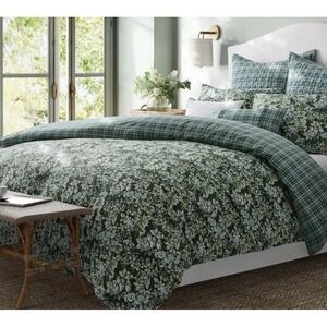 Laura Ashley Bramble Floral Green Queen Duvet Cover Reversible RARE cottage Farm